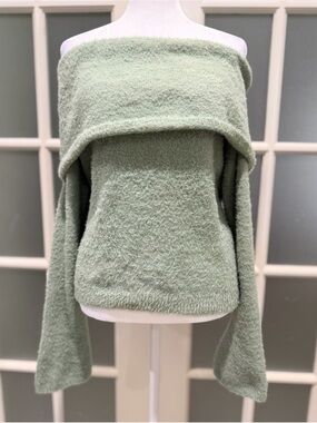 NWT Wild Fable Plush Off-the-Shoulder Sweater in Sage Green